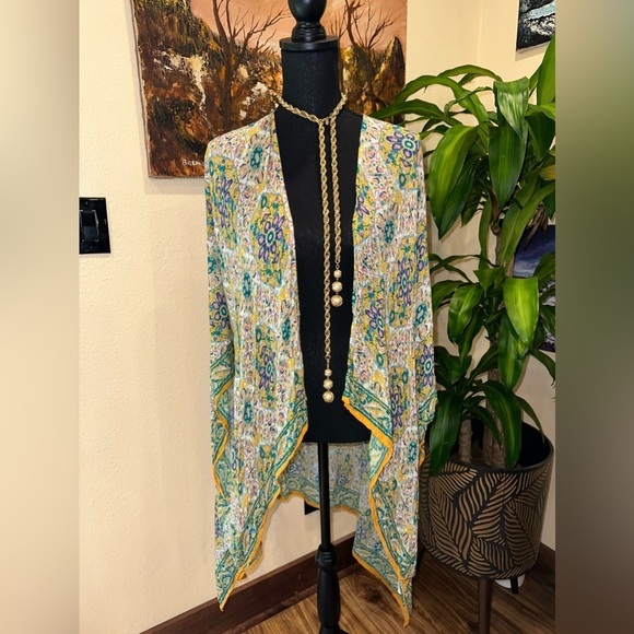 EUC kimono/ coverup green yellow design one size - Picture 1 of 10